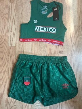 Umbro Green Mexico Athletic Crop Top & Shorts Set